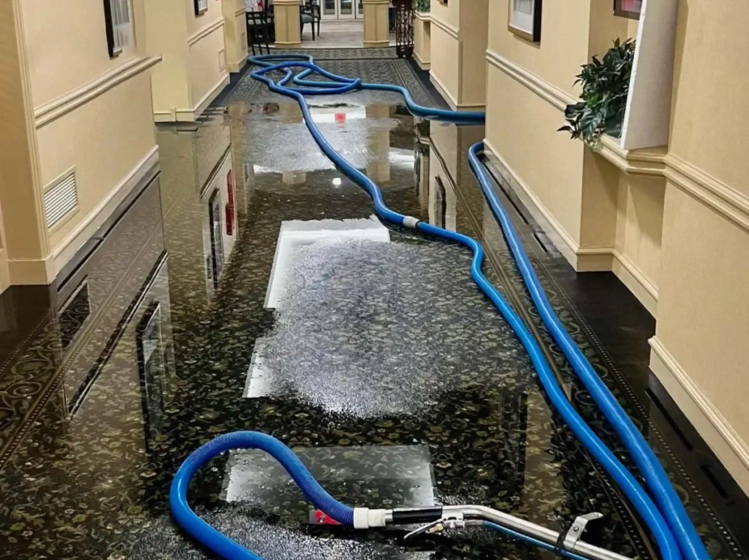 Restoration equipment during full structural rebuild after storm