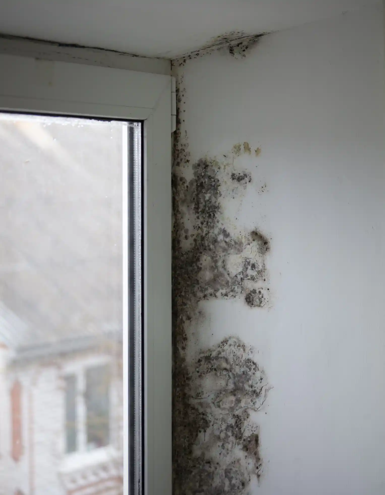 Mold on window frame and surrounding wall