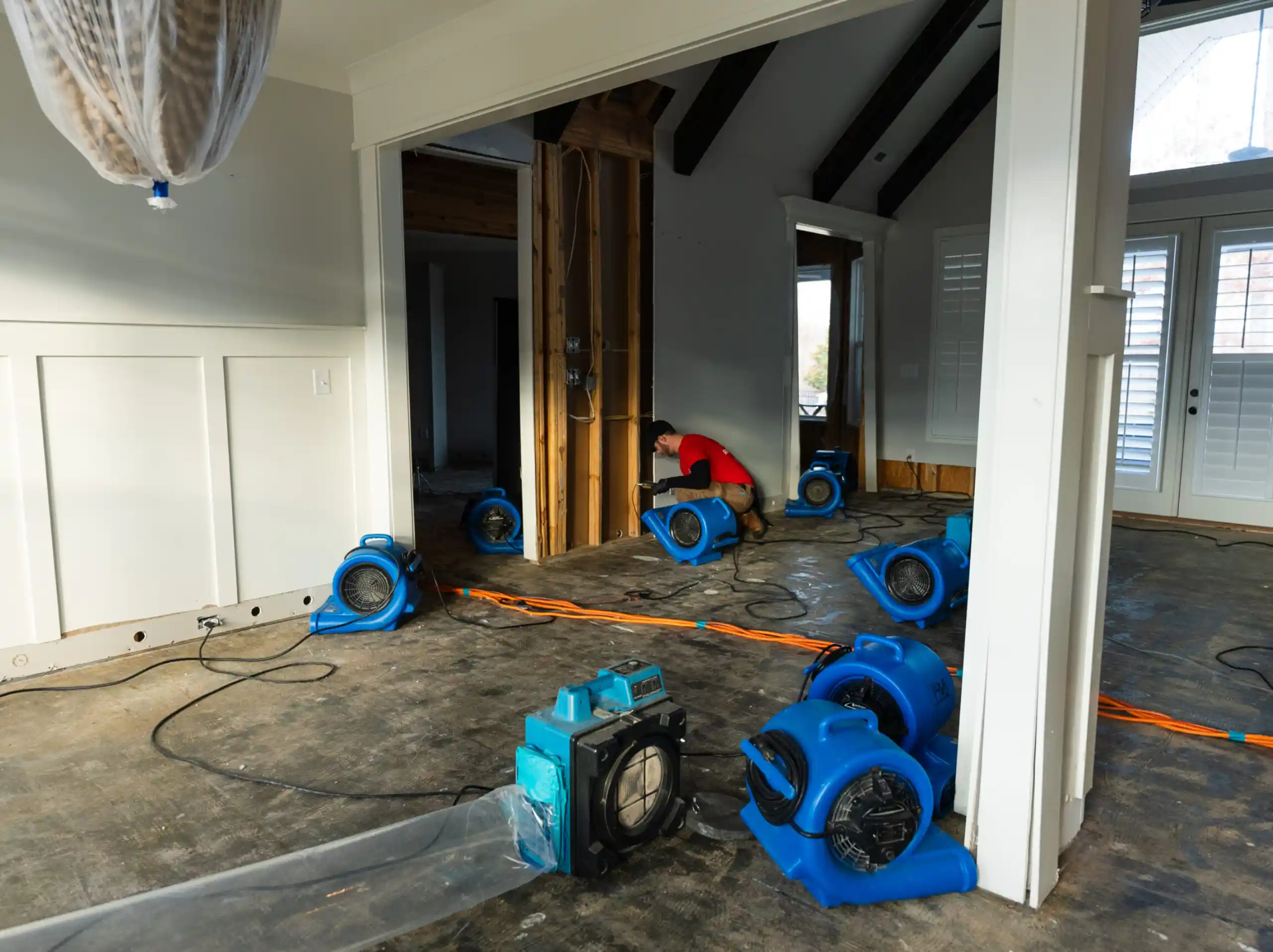 Industrial drying equipment deployed after storm water extraction